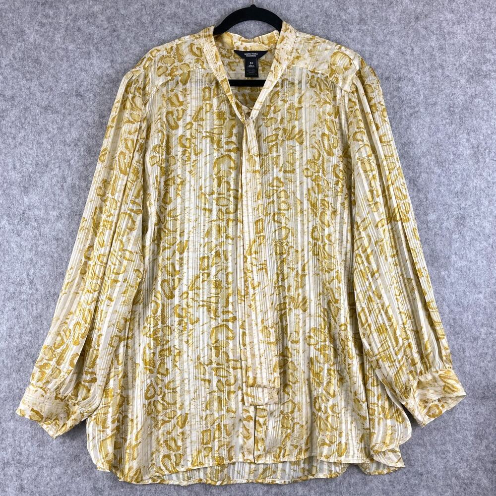 Simply Vera Vera Wang Top Womens 3X Yellow Chiffon Tie‎ Snake Print Blouse Artsy